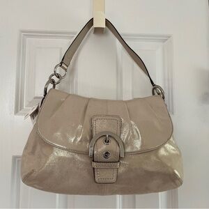 Coach Beige Patent Leather Shoulder Bag with Buckle